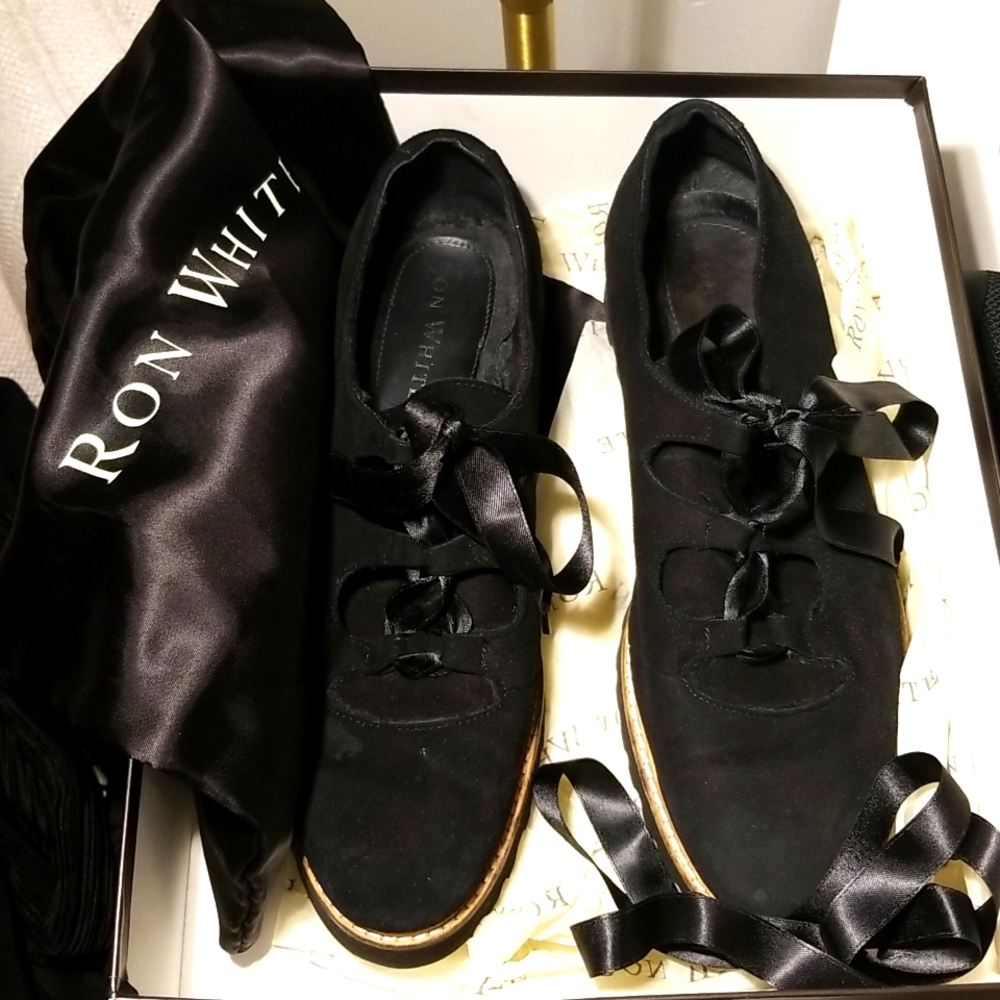Ron White Black Daisy Onyx Weatherproof Suede Loafers Size 39